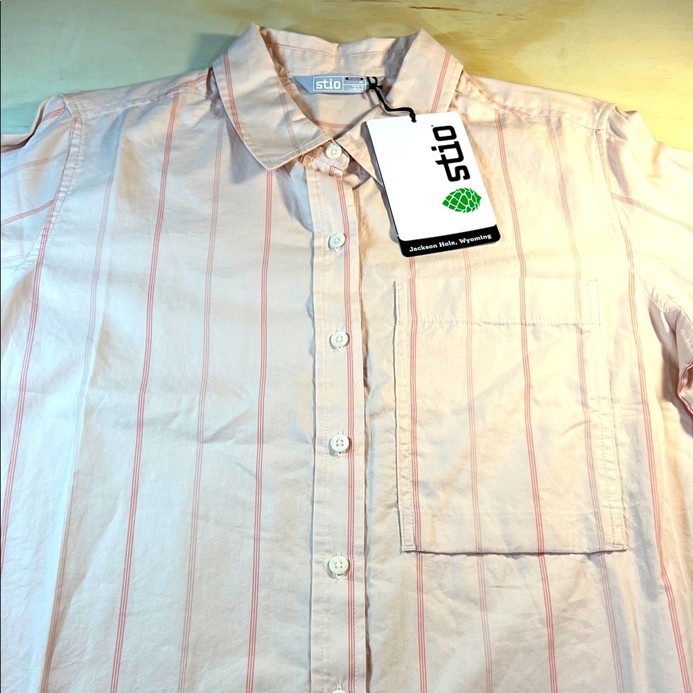 Stio Women's Blouse with Subtle Pink Stripes